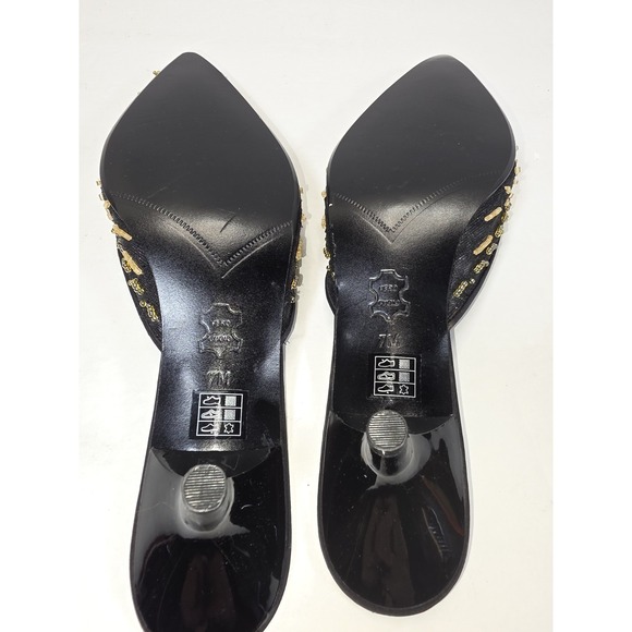 Coldwater Creek Black Gold Beaded Slip On Kitten Heel Mule Shoes Size 7M - Picture 10 of 10